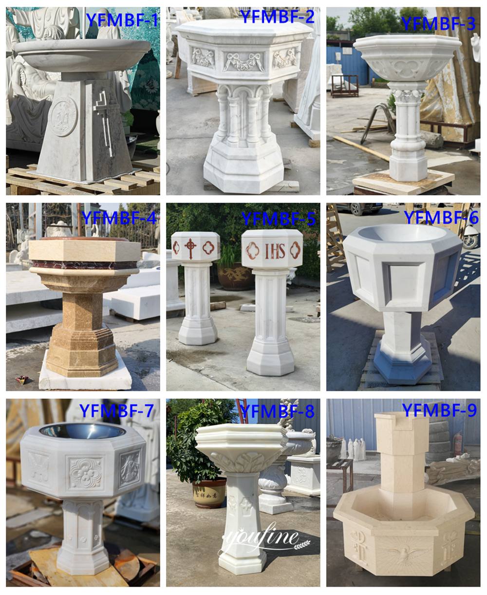 Hand-Carved Marble Baptismal Fonts in Various Styles