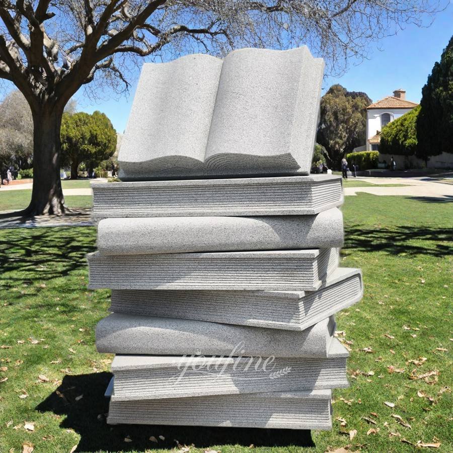 Hand Carved Marble Granite Open Book Sculpture for Outdoor Lawn Decor