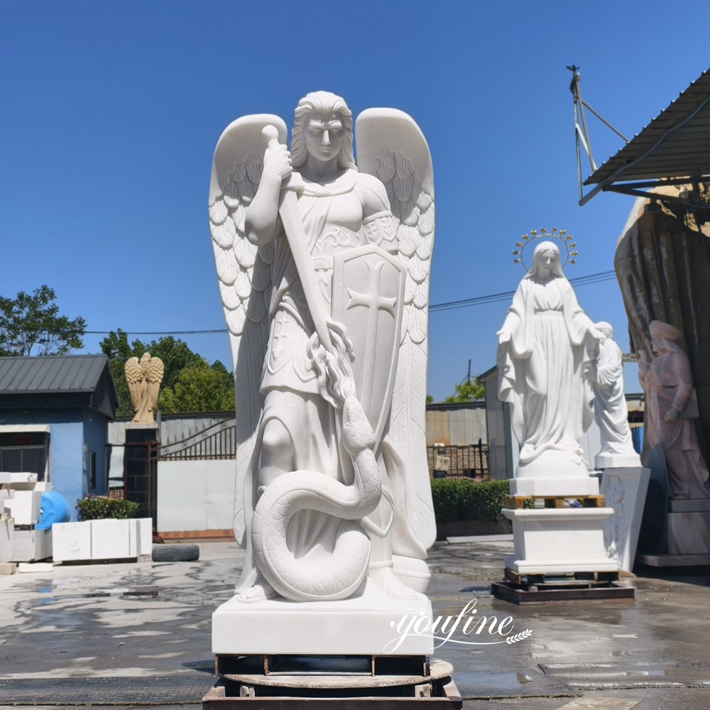Hand Carved Marble Saint Michael the Archangel Sculpture