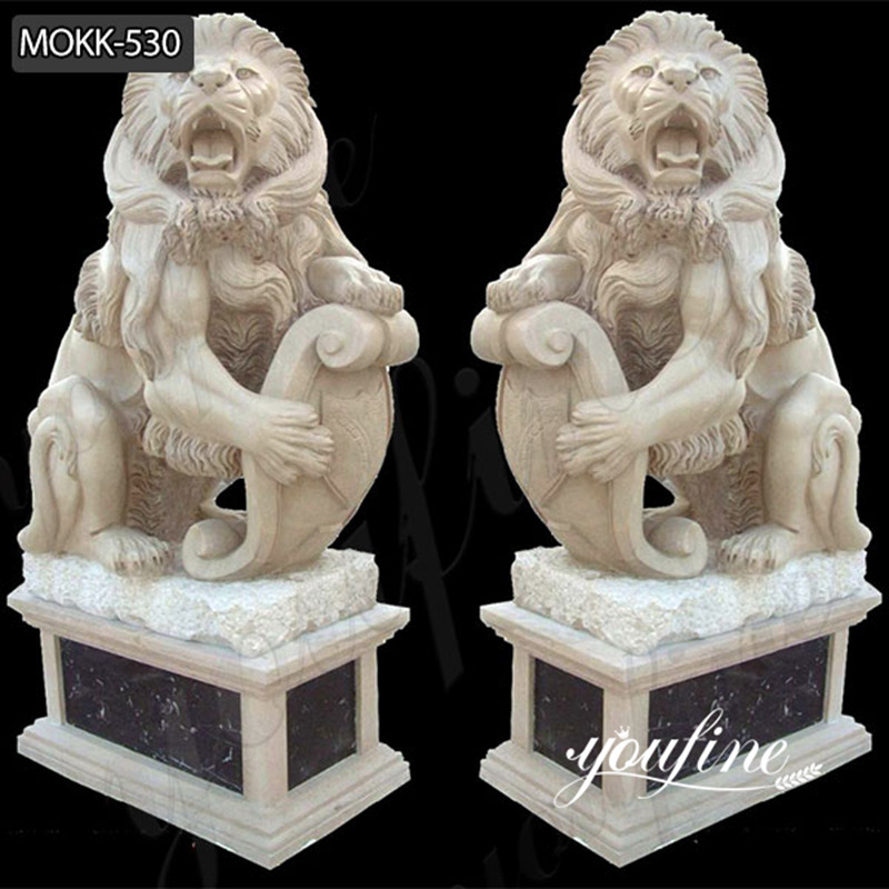 Hand Carved Natural Marble Lion Statue Outdoor Decor for Sale MOKK-530