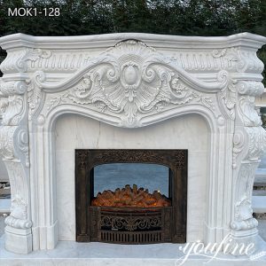 Hand Carved White Marble Fireplace Mantel Surround for Room MOK1-128