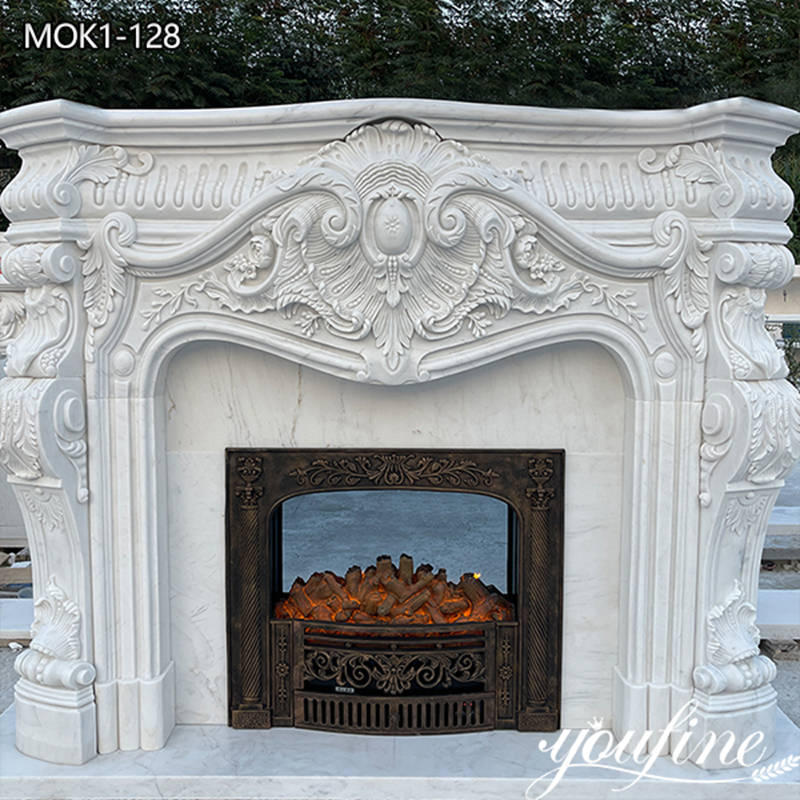  » Hand Carved White Marble Fireplace Mantel Surround for Room MOK1-128 Featured Image
