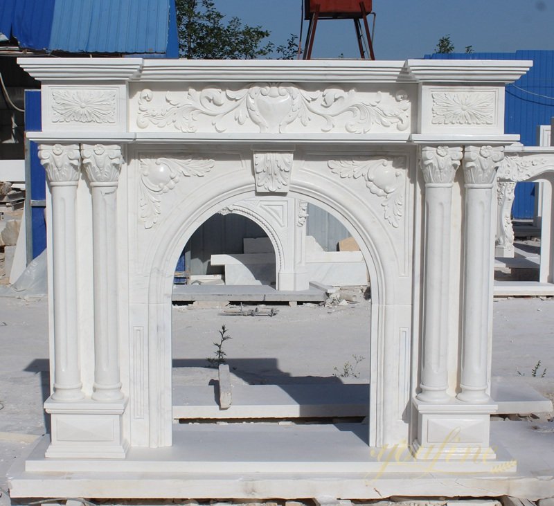 Hand Carved White Marble Fireplace Mantel Surround for Sale