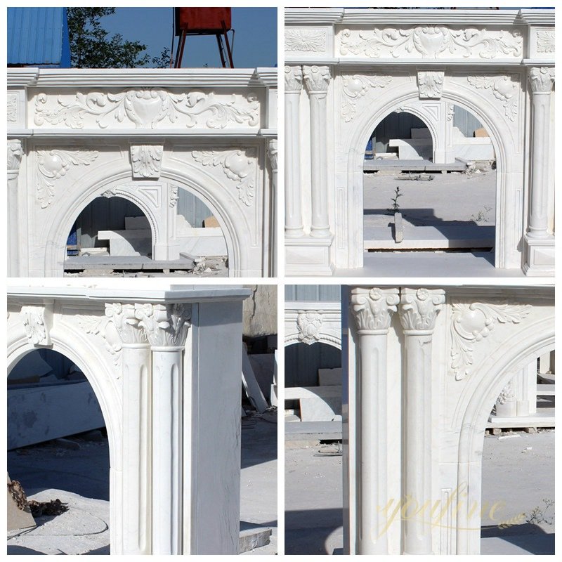 Hand Carved White Marble Fireplace Mantel Surround for Sale