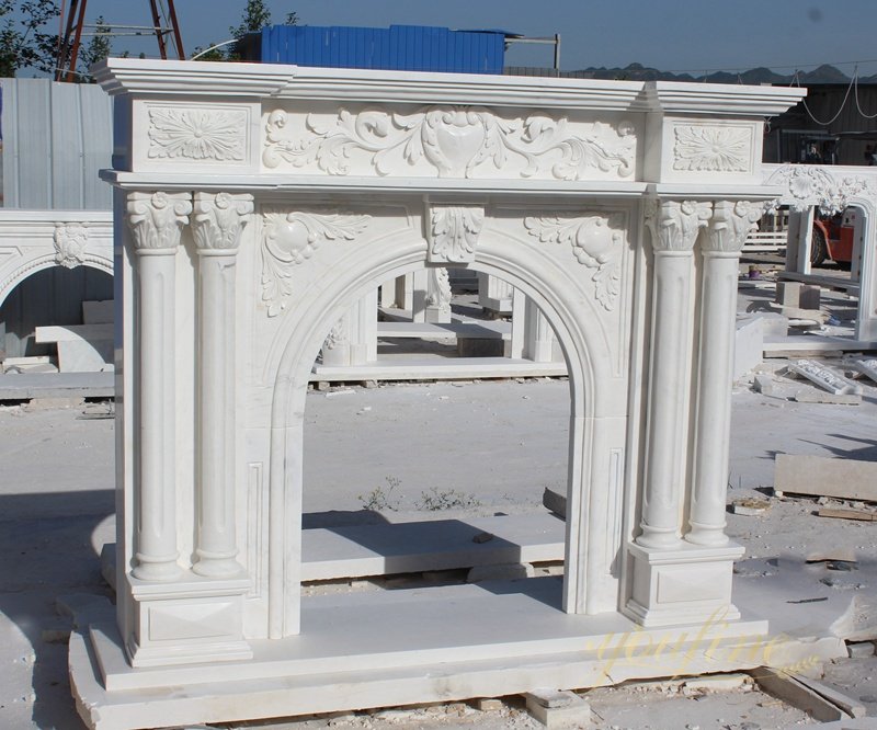 Hand Carved White Marble Fireplace Mantel Surround for Sale