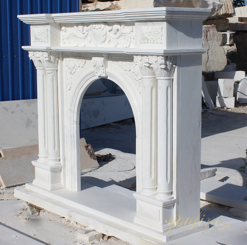 Hand Carved White Marble Fireplace Mantel Surround for Sale
