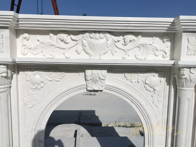 Hand Carved White Marble Fireplace Mantel Surround for Sale