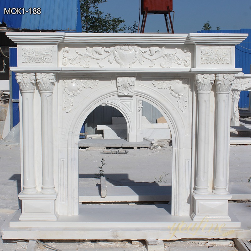 Hand Carved White Marble Fireplace Mantel Surround for Sale MOK1-188