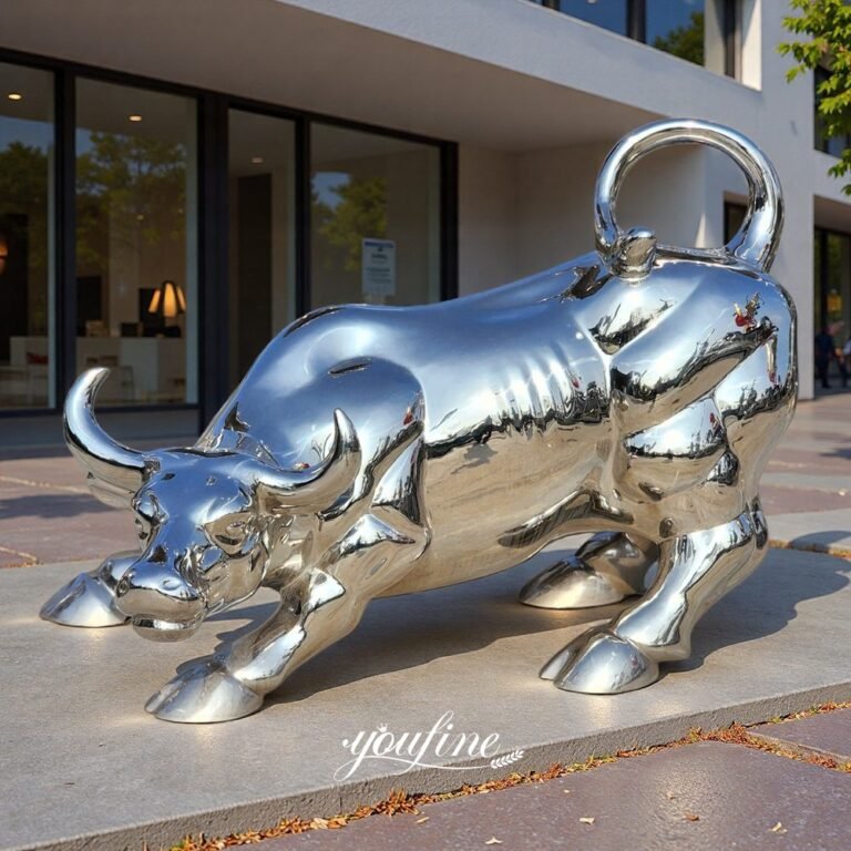 High Polish Metal Bull Sculpture for Street Decor