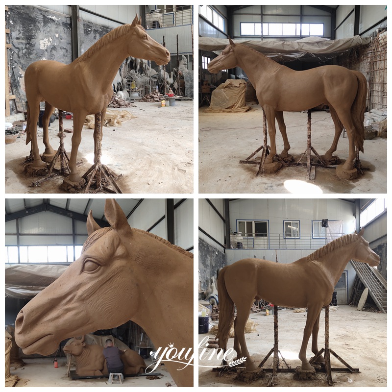 High Quality Large Bronze Standing Horse Statue Clay Model Details