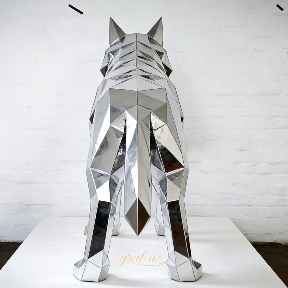 High Quality Metal Mirror Wolf Sculpture