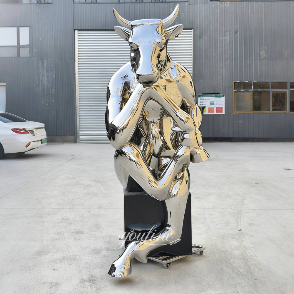High Quality Stainless Steel Barcelona Thinking Bull Statue