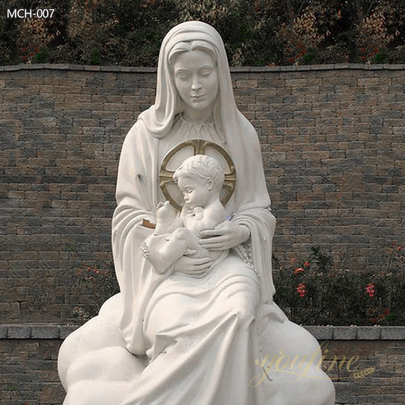 High Quality White Marble Sitting Mary Statue for Church