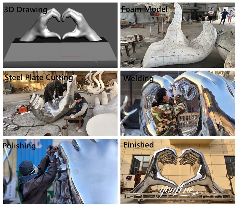 Highly Polished Metal Heart-Shaped Hand Sculpture Making Process