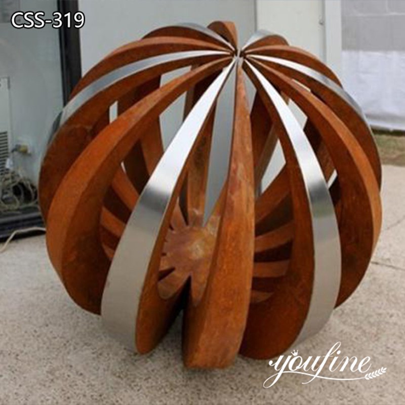 Hollow Sphere Stainless Steel and Corten Steel Garden Sculpture for Sale CSS-307