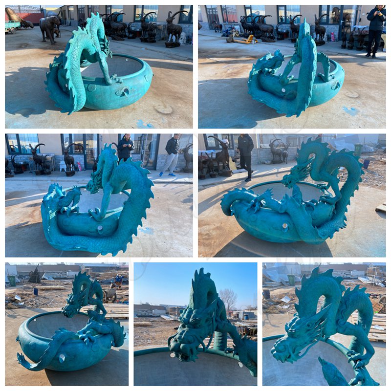 Impeccable Finely Details of Bronze Dragon Water Fountain