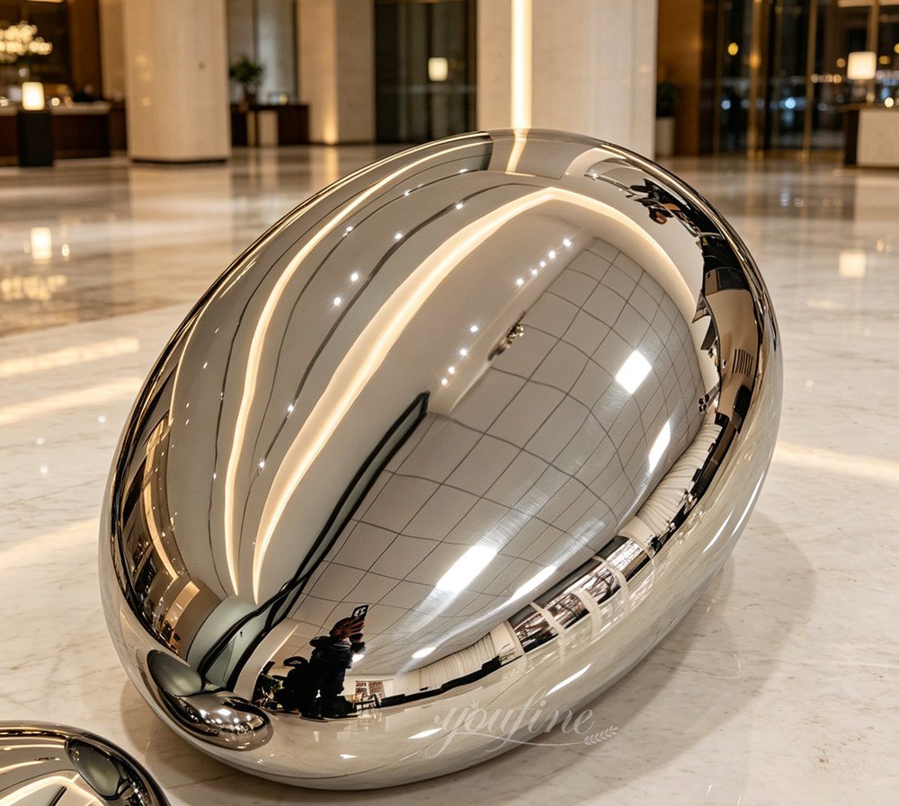 Indoor Mirrored Stainless Steel Pebble Sculpture