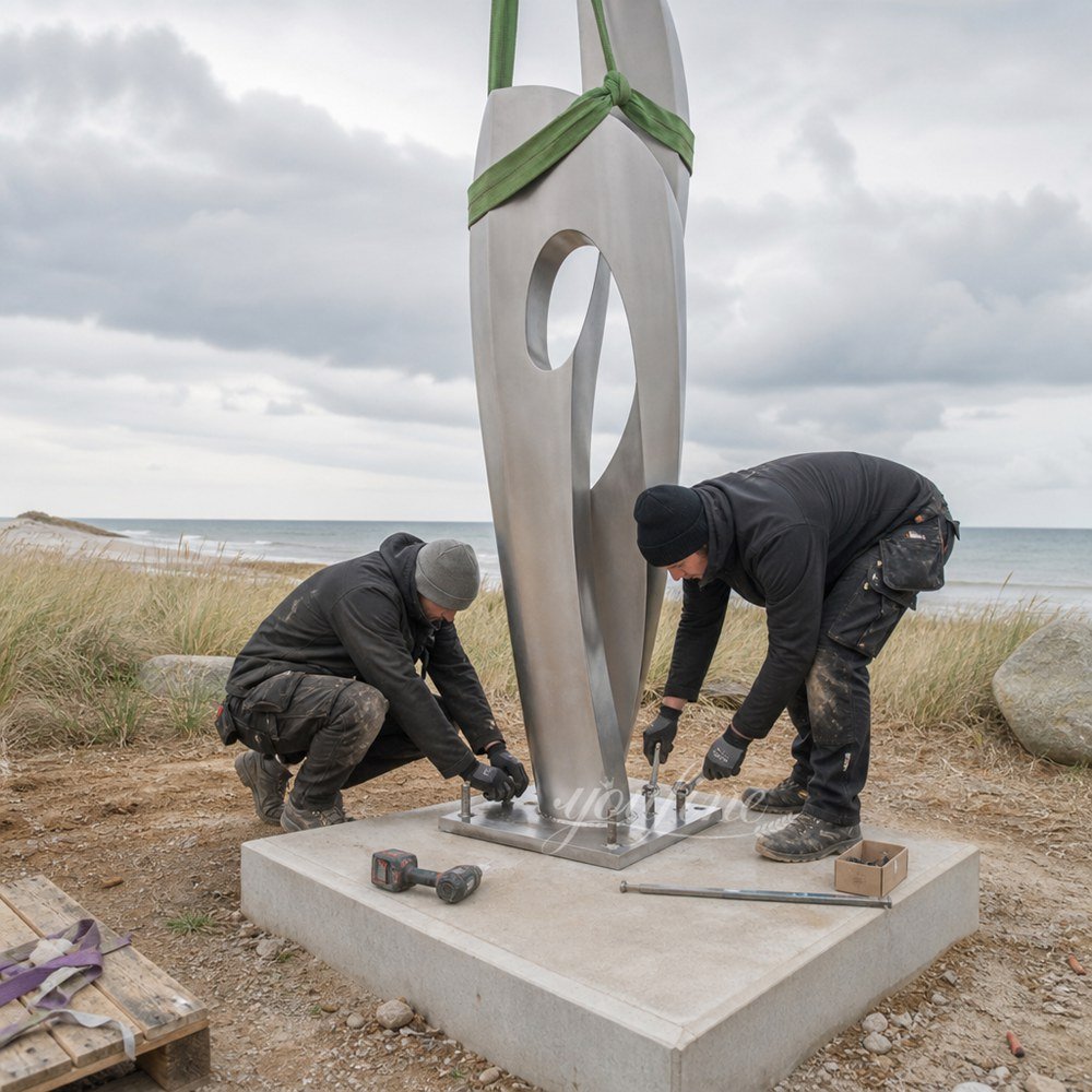 Installation of seaside sculptures