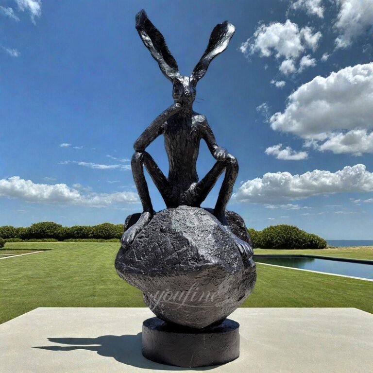 Interesting Bronze Thinker on a Rock Sculpture for Outdoor Decor