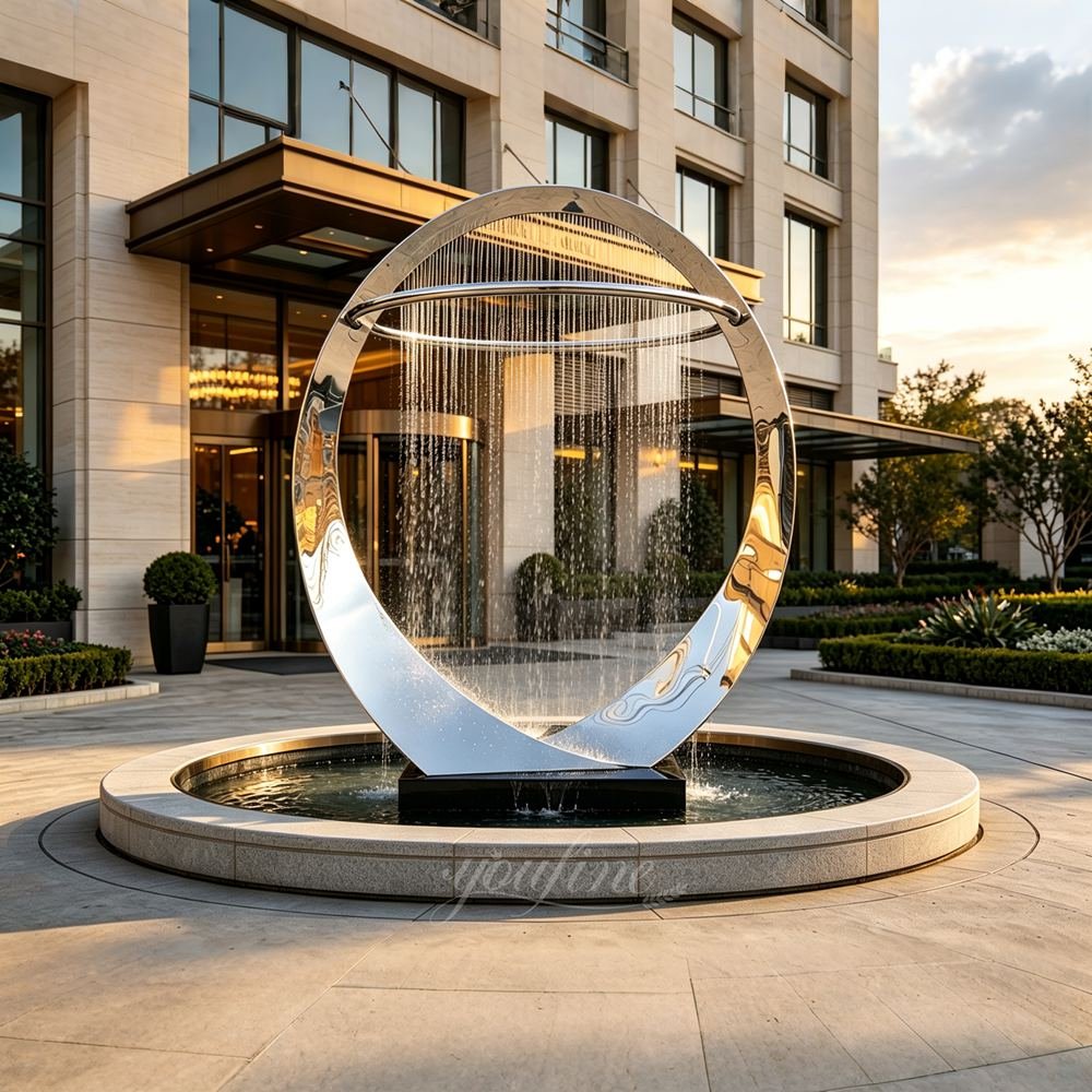 Interlaced Mirror Ring Fountain for Hotel Entrance Decor