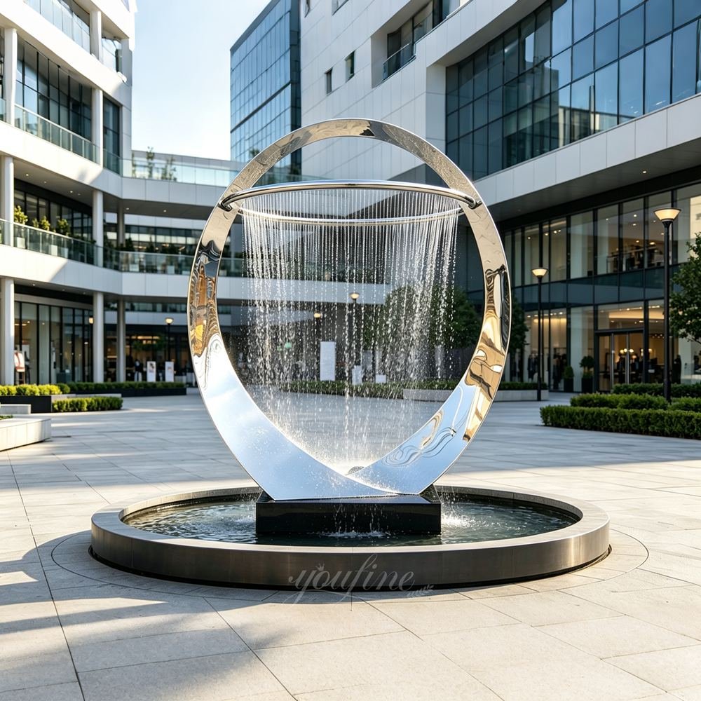 Interlaced Mirror Ring Fountain for Modern Mall Decor
