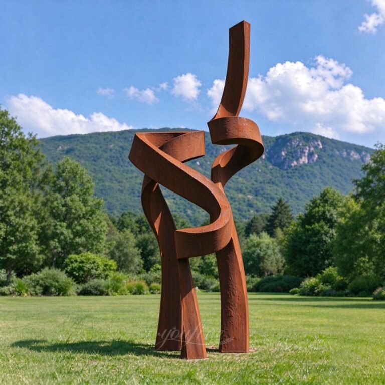 Large Abstract Linear-Style Corten Steel Sculpture