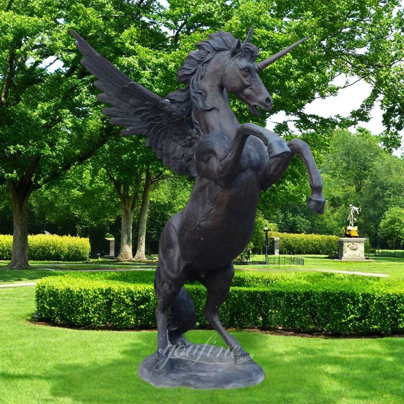 Large Black Bronze Unicorn Statue with Wings