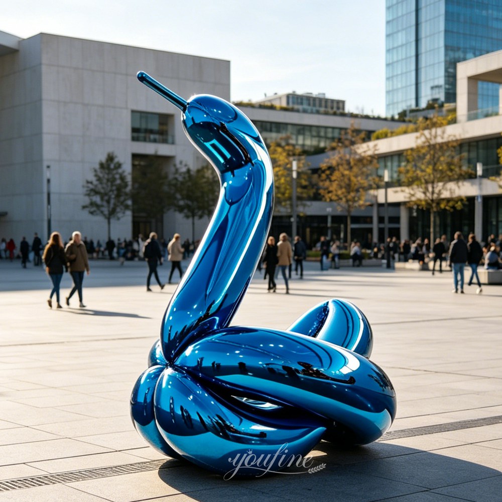 Large Blue Stainless Steel Jeff Koons Balloon Swan Statue Replica for Square Decor