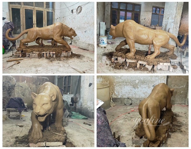 Large Bronze Black Panther Statue Clay Model Details