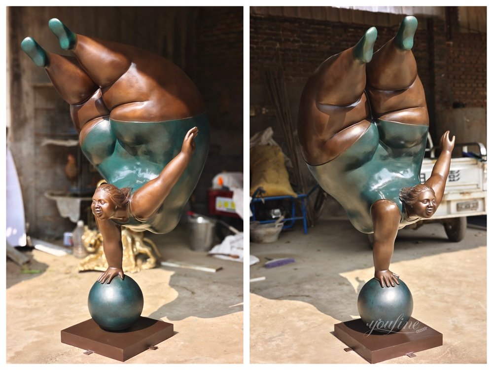 Large Bronze Fat Lady Yoga Sculpture Details