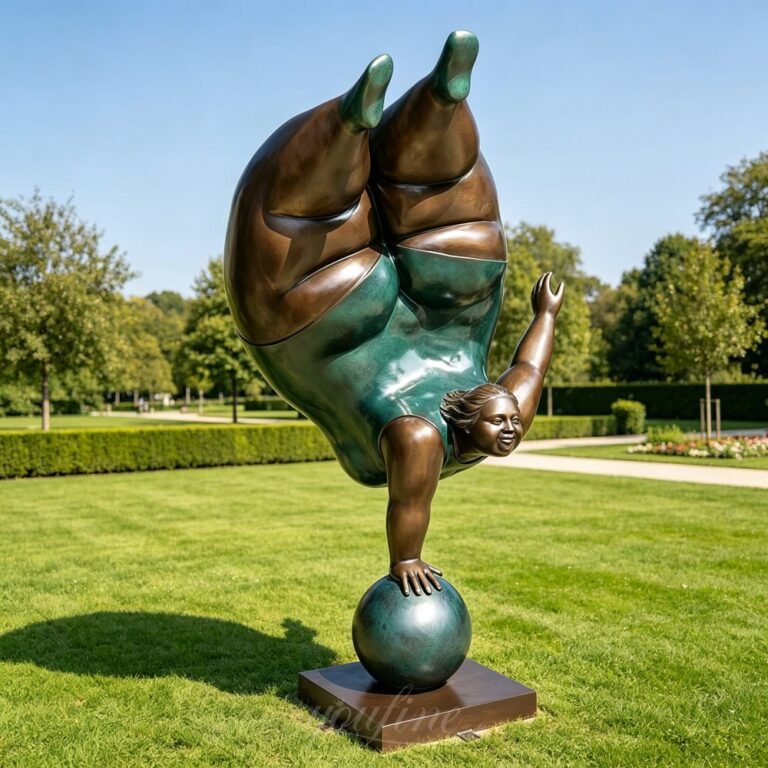 Large Bronze Fat Lady Yoga Sculpture for Outdoor Decor