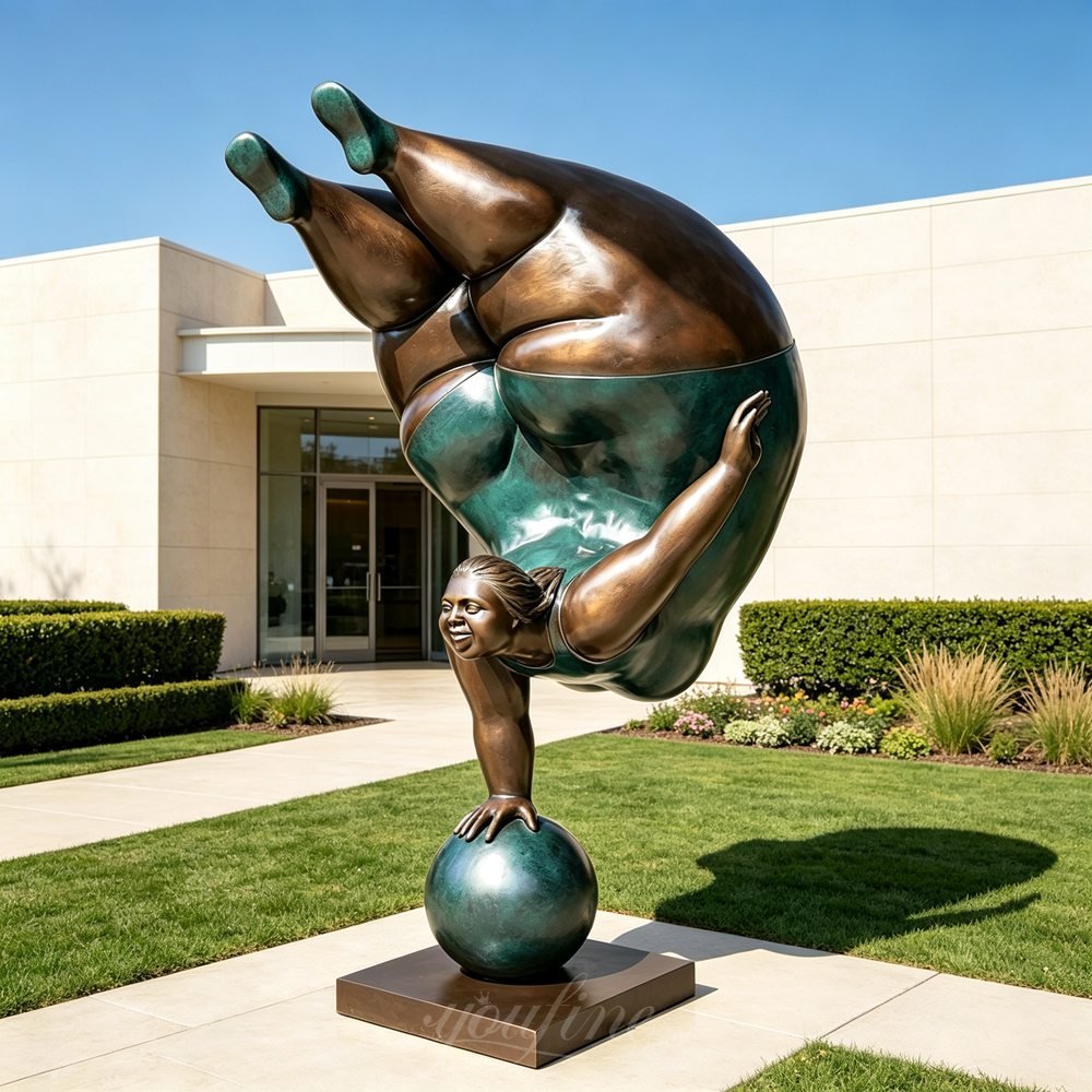 Large Bronze Fat Woman Yoga Sculpture for Lawn Decor
