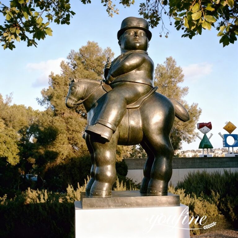 Large Bronze Fernando Botero Man on Horse Sculpture for Square Decor