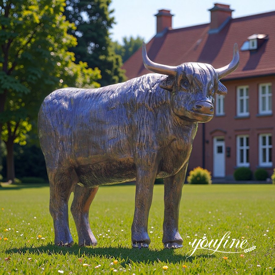 Large Cast Bronze Highland Cow Statue for Garden Decor
