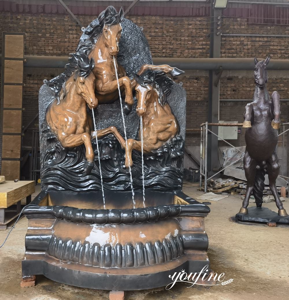 Large Cast Bronze Three-Horse Wall Fountain