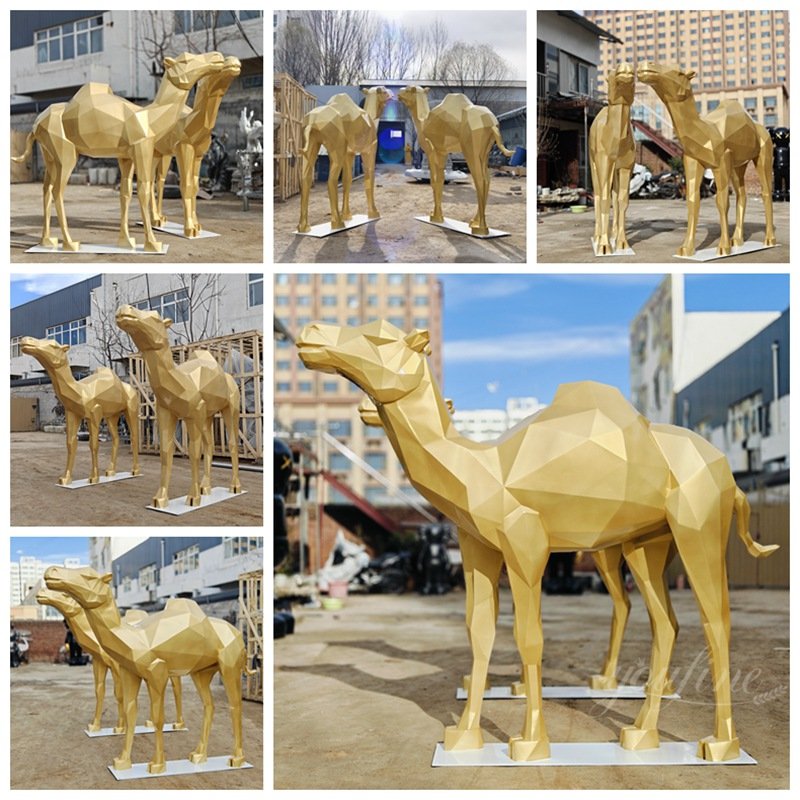 Large Gold Stainless Steel Geometric Camel Sculpture from YouFine Factory