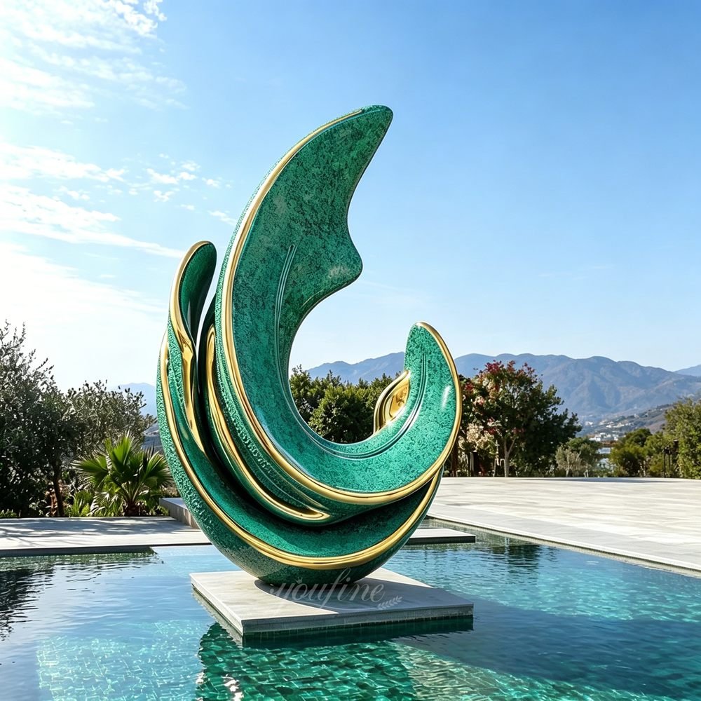 Large Green Circular Metal Art Sculpture for Outdoor Decor