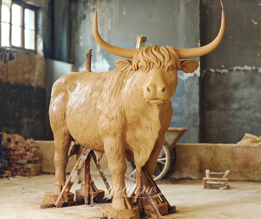 Large Highland Cow Statue Front Clay Model Photo