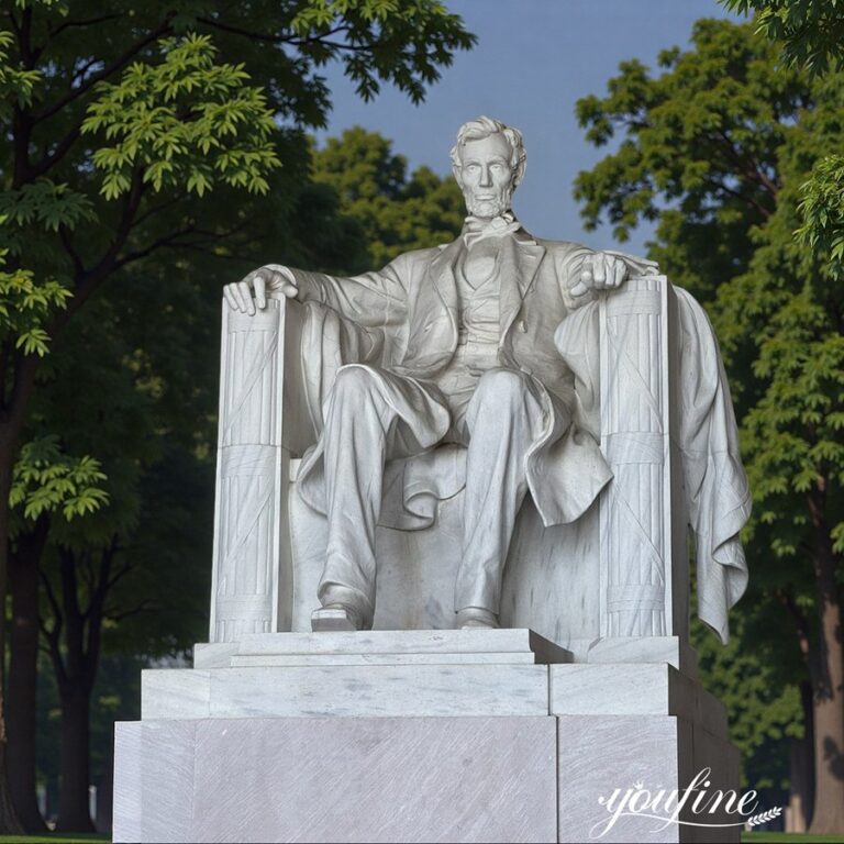 Large Carved Marble Abraham Lincoln Sitting Monument Statue
