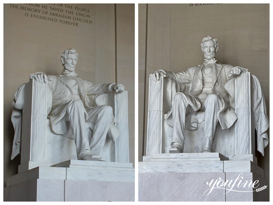 Large Marble Abraham Lincoln Sitting Monument Statue Details