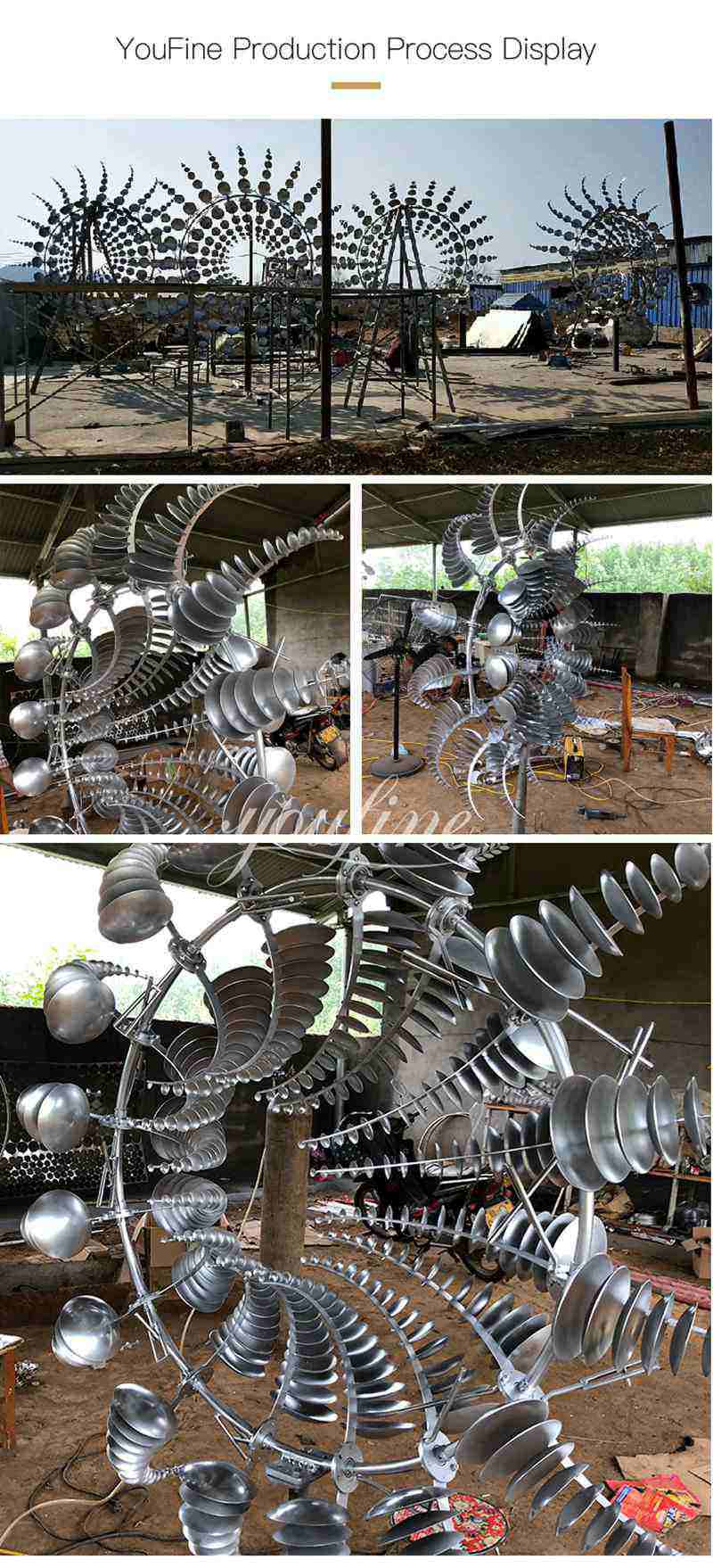 Large Metal Kinetic Wind Spinners Sculpture Production Process Display