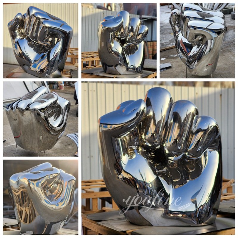 Large Modern Stainless Steel Fist Sculpture Details