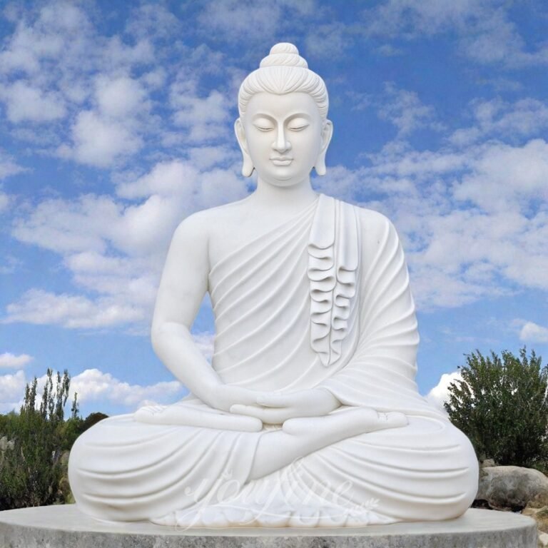 Large White Natural Stone Sitting Buddha Statue for Garden Decor