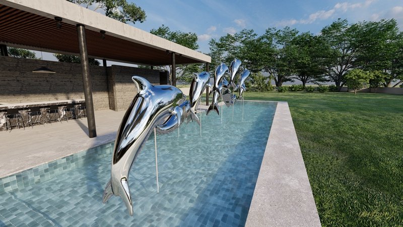 Large Outdoor Stainless Steel Dolphin Statues for Pool