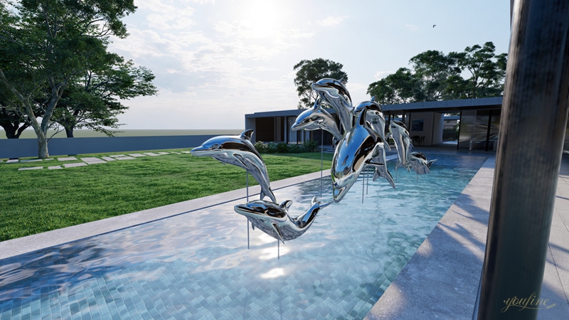Large Outdoor Stainless Steel Dolphin Statues for Pool