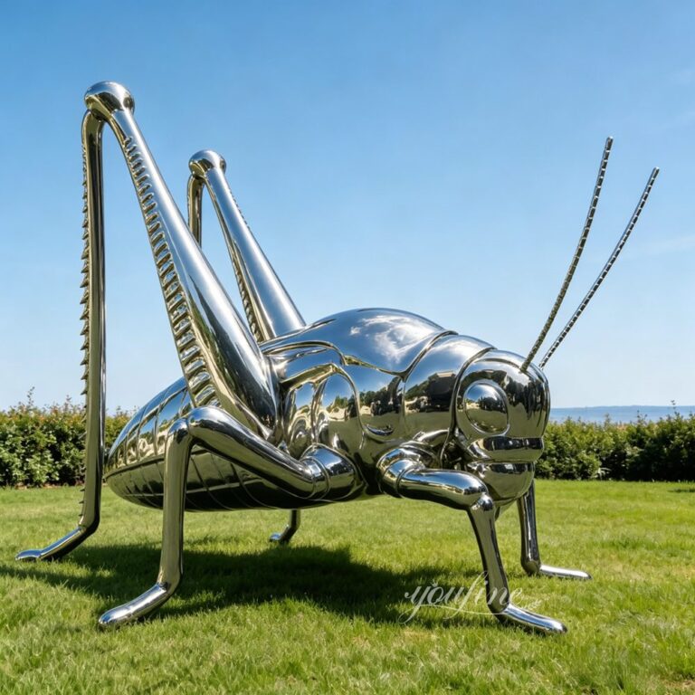 Large Polished Stainless Steel Grasshopper Sculpture for Outdoor Decor