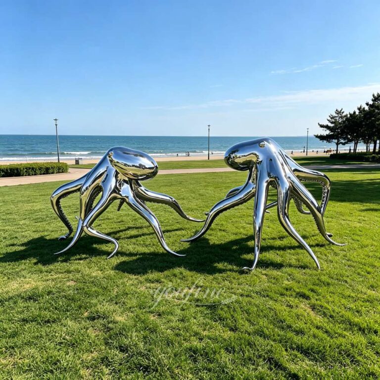 Large Polished Stainless Steel Octopus Sculptures for Seaside Park