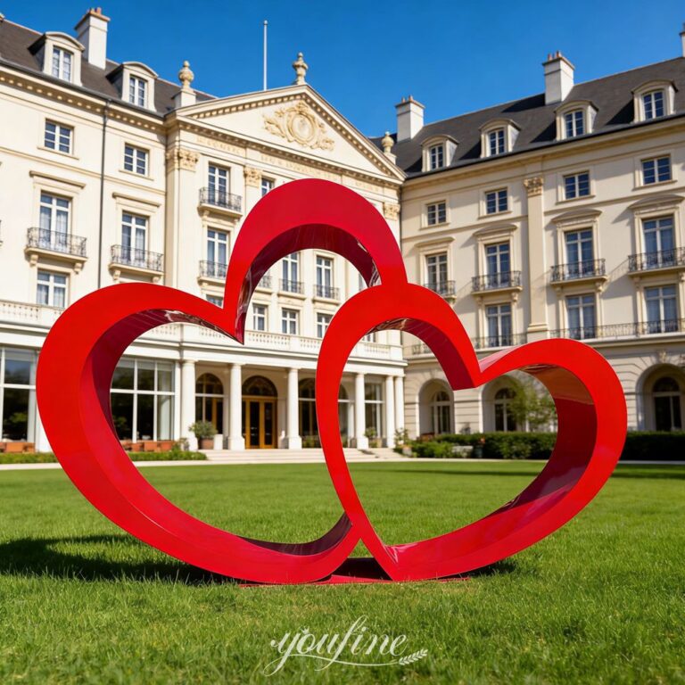 Large Red Double Heart Sculpture for Hotel Entrance Decor