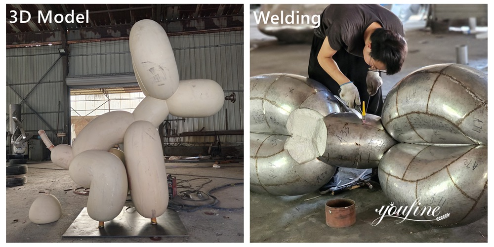 Large Red Metal Balloon Dog Pooping Sculpture Making Process