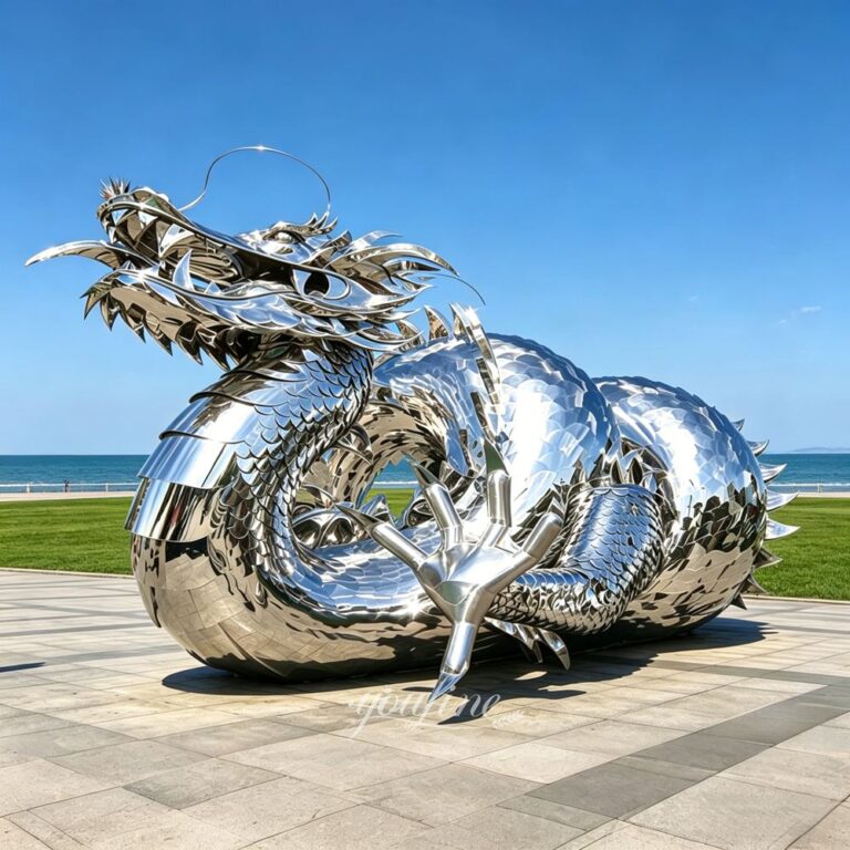 Large Stainless Steel Dragon Sculpture for Outdoor Decor